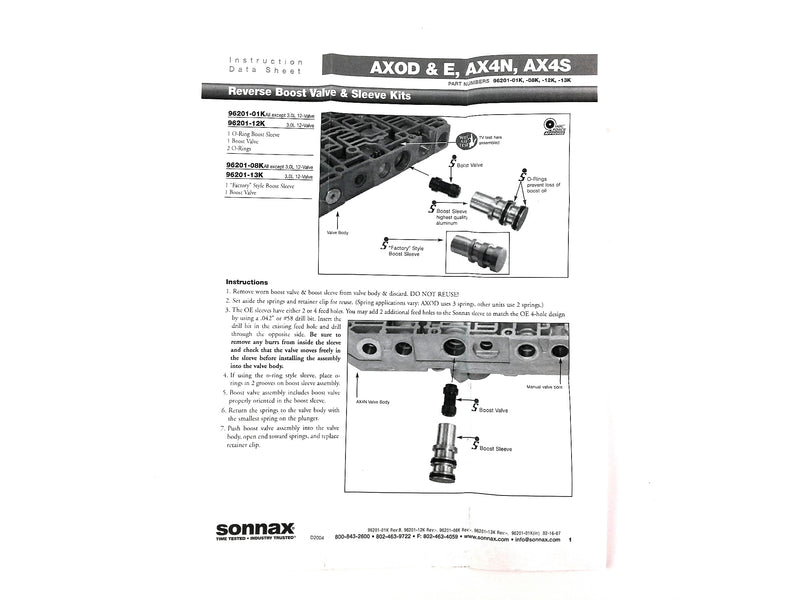 Valvula Sonnax Boost (excepto 3.0) 4F50N AX4N AX4S AXOD AXODE