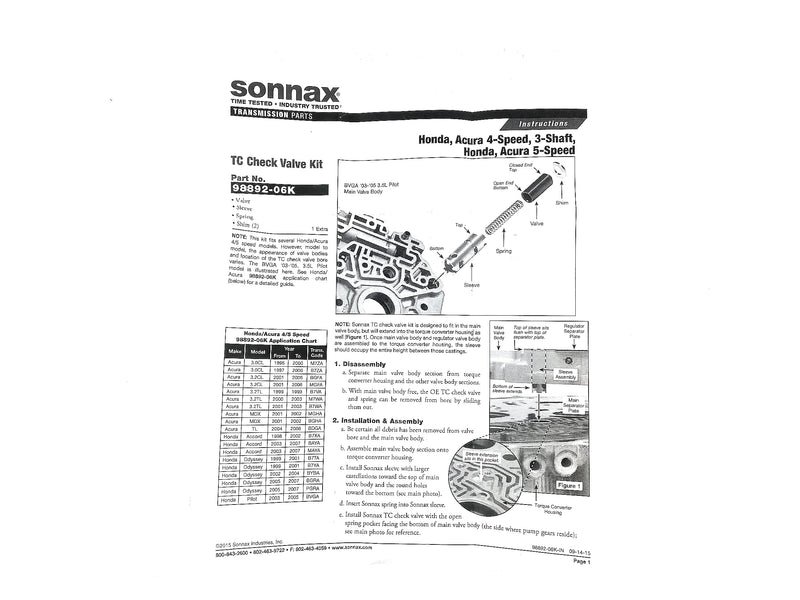 HONDA VALVE TCC            ALL 5SPEED