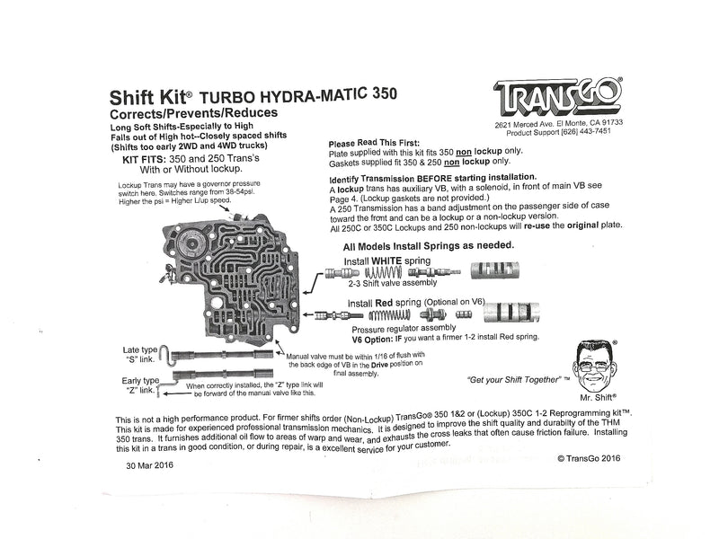 Transgo Shift Kit Th350 Th350c Th250 Th250c