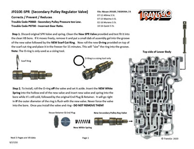 Transgo Shift Kit Valvula Reguladora de Polea Secundaria JF010E