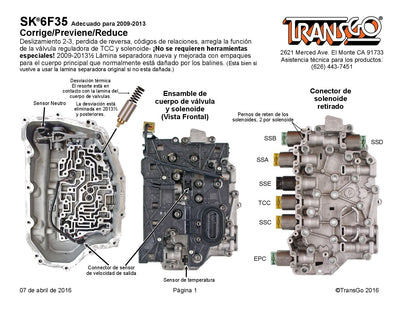 TRANSGO SHIFT KIT 2009/13 6F35 GEN 1