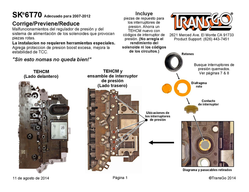 Shift Kit Transgo Facil Instalacion Gen 1 2007/12 6T70 6T75