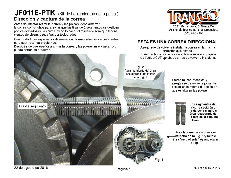 Transgo Kit para Retirar Poleas JF011E RE0F10A