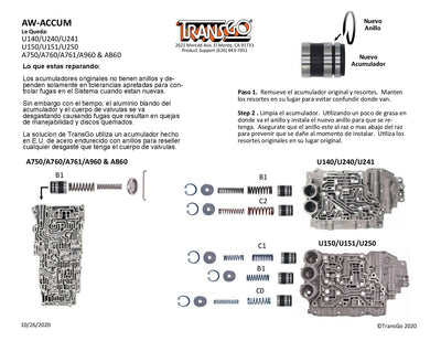 Transgo Acumulador Corrige Fugas U140 U240 U241 U150 U151 U250 A750 A760 A761 A960 AB60