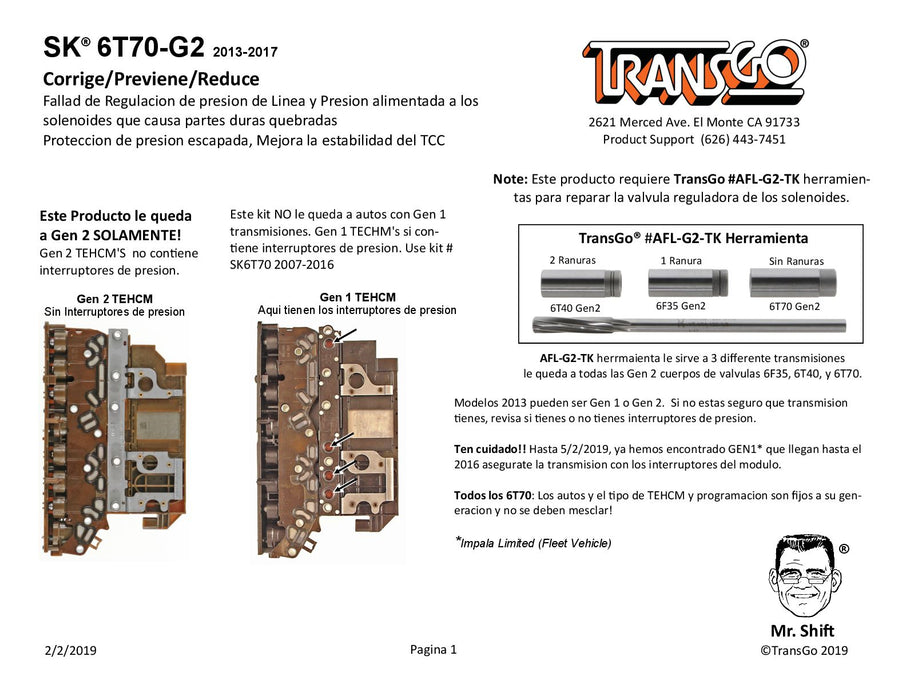 Shift Kit Transgo Gen 2 2013/UP 6T70 6T75 6T80