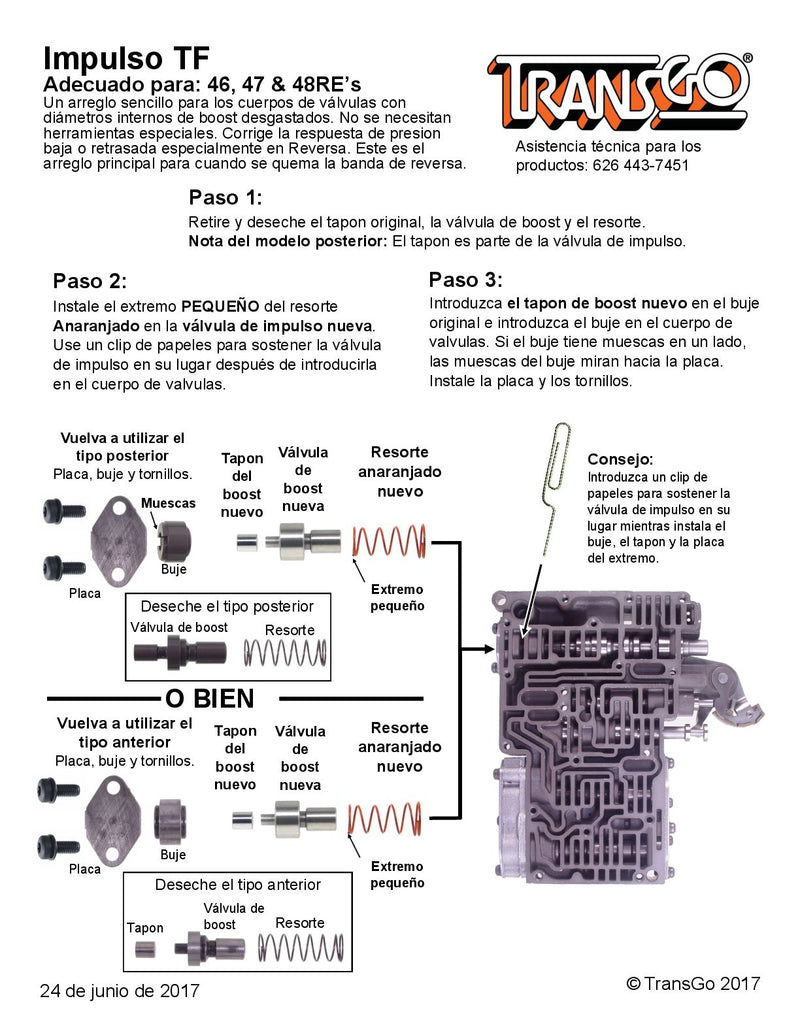 Transgo Kit Reparar Valvula Boost 48RE A500 A518 A618