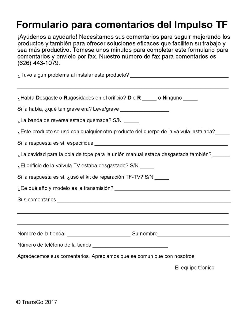 Transgo Kit Reparar Valvula Boost 48RE A500 A518 A618