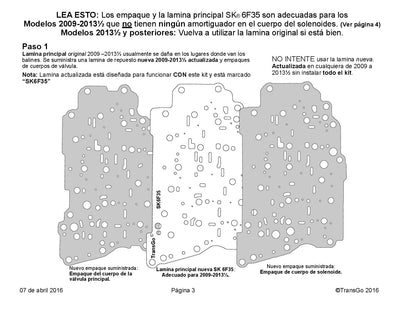 TRANSGO SHIFT KIT 2009/13 6F35 GEN 1