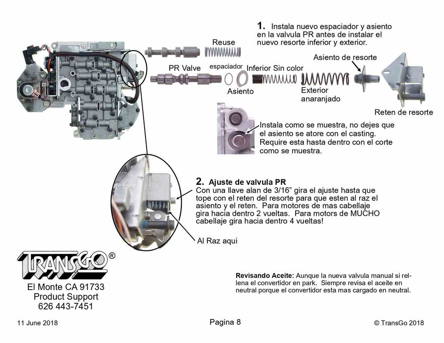 Transgo Shift Kit Gas y Diesel (no aplica para 48RE) 1998/03 A500 A518 A618