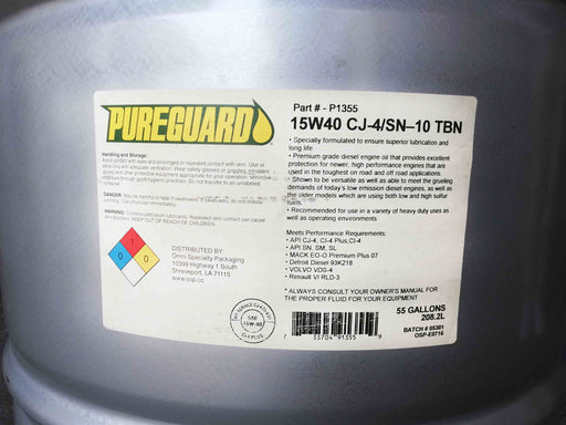 Tambo Aceite Pureguard para Motor Diesel CJ-4 208.2 Litros